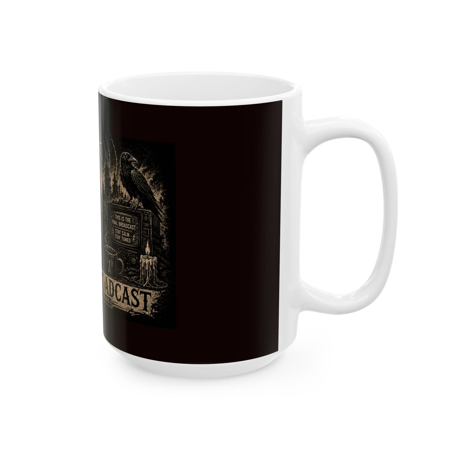 The Last Broadcast Skull Radio Ceramic Mug — Gothic Skull Coffee Cup (11oz/15oz)