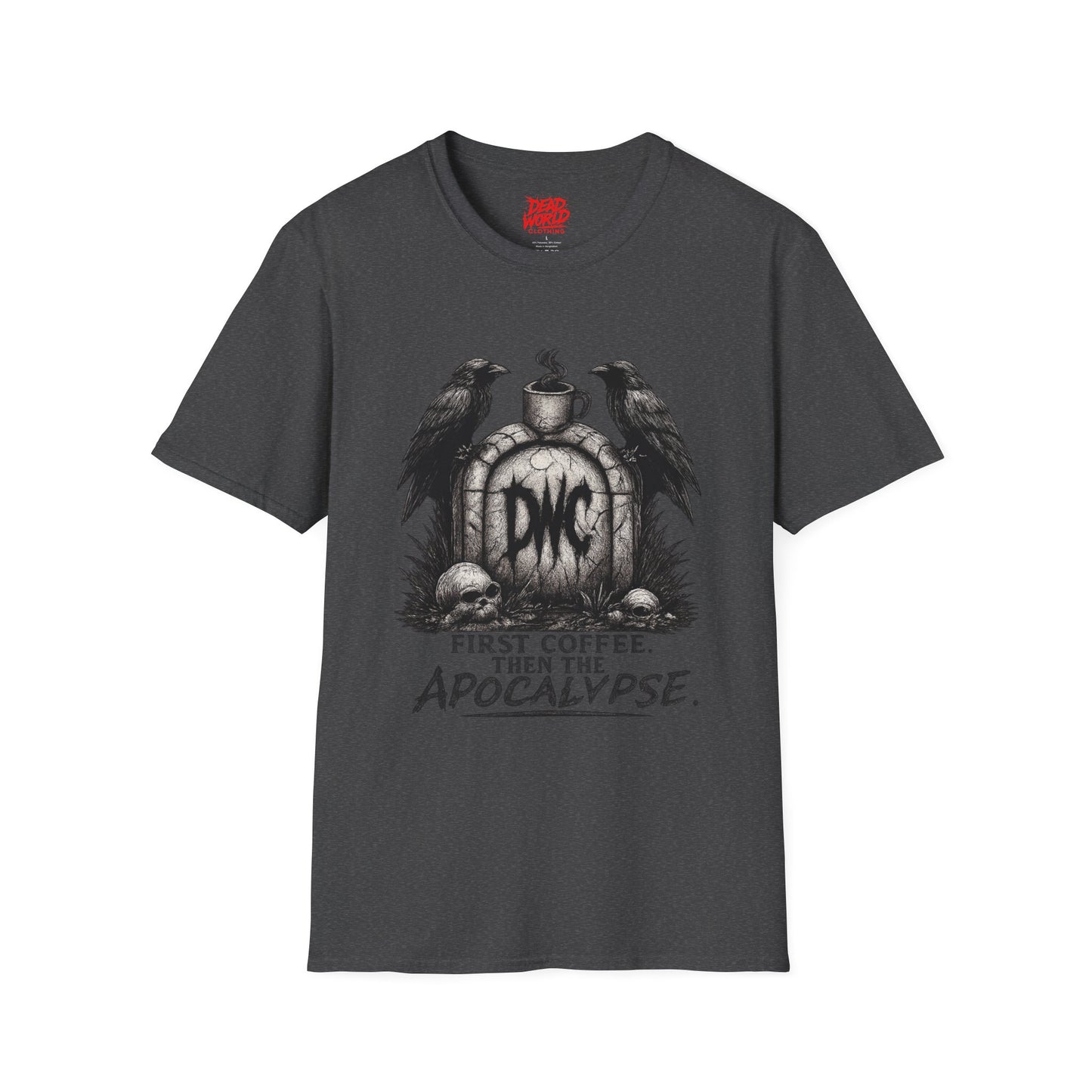 Apocalypse Coffee T-Shirt — "First Coffee, Then The Apocalypse" Raven Graveyard Tee
