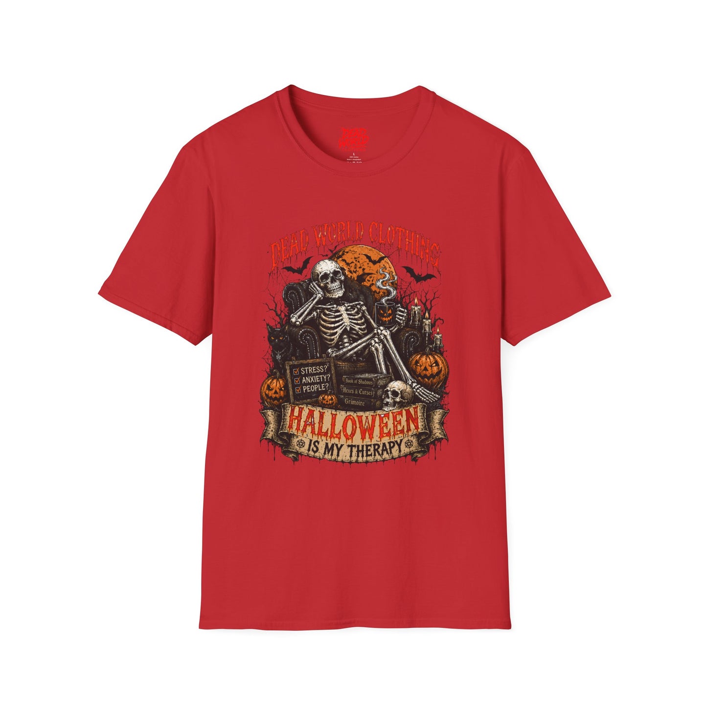 Halloween Skeleton T-Shirt — "Halloween Is My Therapy" Vintage Horror Tee