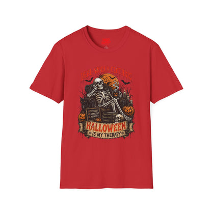 Halloween Skeleton T-Shirt — "Halloween Is My Therapy" Vintage Horror Tee