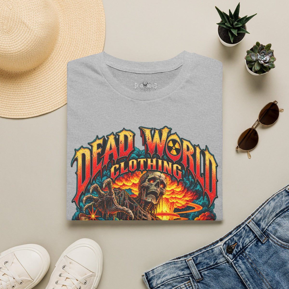 Graphic T-Shirt — 'Dead World Clothing' Skull Sunset Design