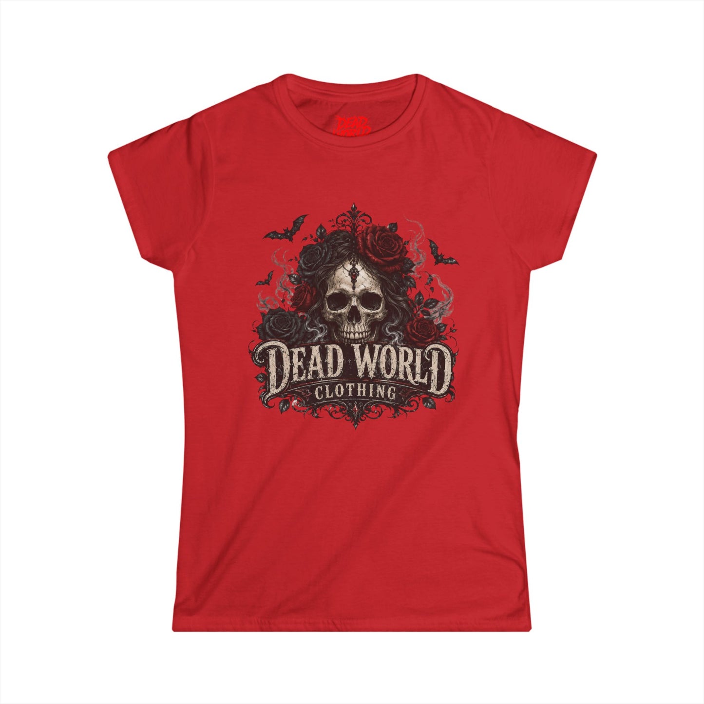 Dead World Clothing Skull Tee — Women's Gothic Skull & Rose Graphic T-Shirt