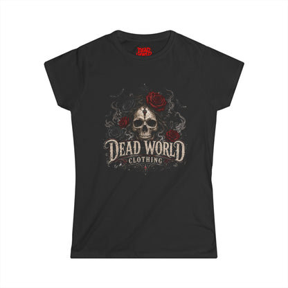 Dead World Clothing Skull Tee — Women's Gothic Skull & Rose Graphic T-Shirt
