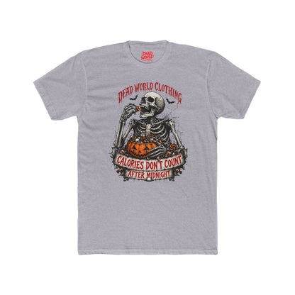 Skeleton Halloween Tee — "Calories Don’t Count After Midnight" Graphic Shirt