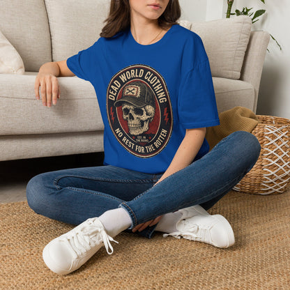 Dead World Clothing Skull Logo T-Shirt — "No Rest for the Rotten" Vintage Graphic Tee