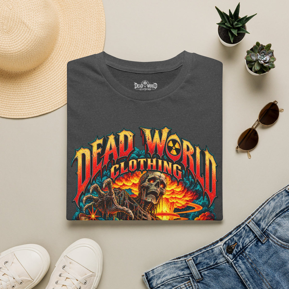 Graphic T-Shirt — 'Dead World Clothing' Skull Sunset Design