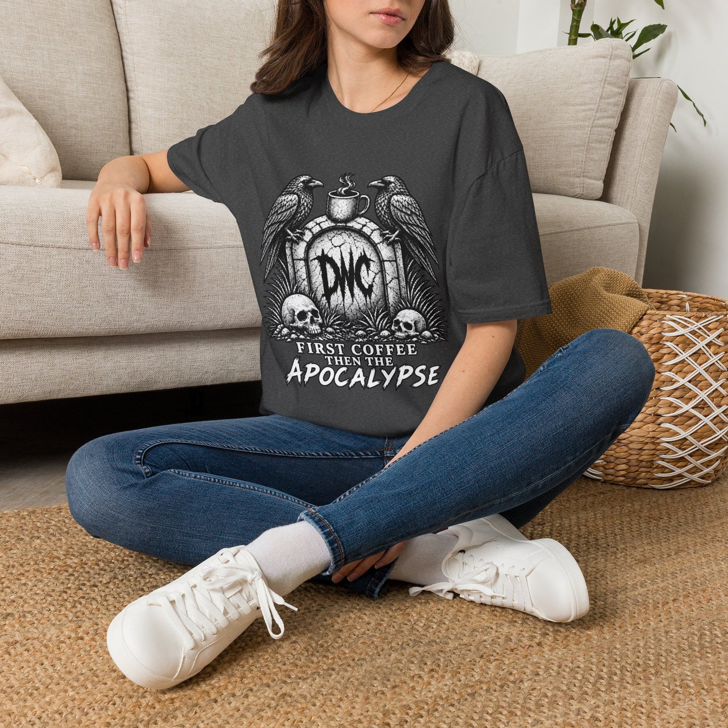 Apocalypse Coffee T-Shirt — "First Coffee, Then The Apocalypse" Raven Graveyard Tee