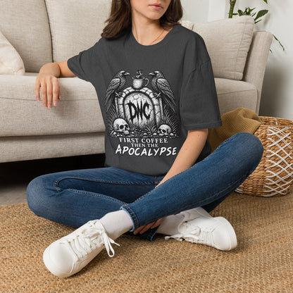 Apocalypse Coffee T-Shirt — "First Coffee, Then The Apocalypse" Raven Graveyard Tee