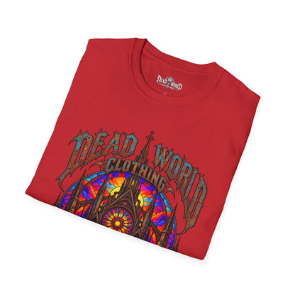 Dead World Clothing Cathedral Graphic T-Shirt — 'Dead World Clothing' Stained Glass Gothic Tee