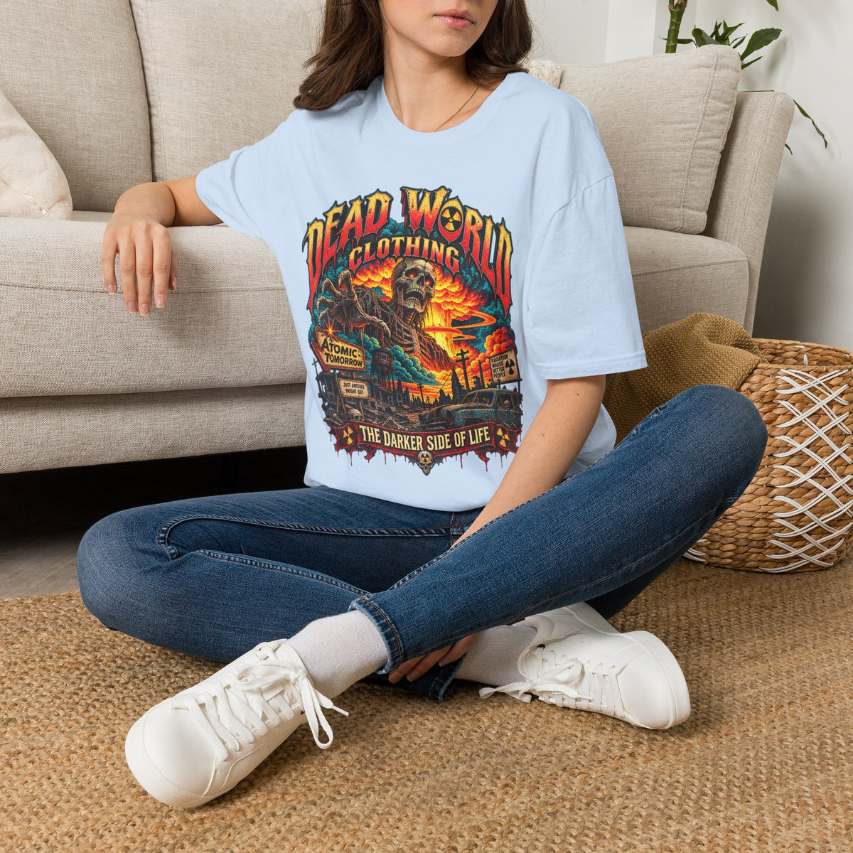 Graphic T-Shirt — 'Dead World Clothing' Skull Sunset Design