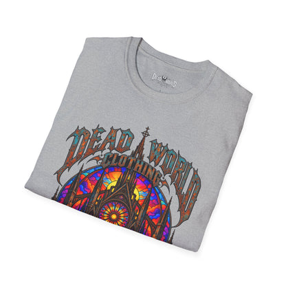 Dead World Clothing Cathedral Graphic T-Shirt — 'Dead World Clothing' Stained Glass Gothic Tee