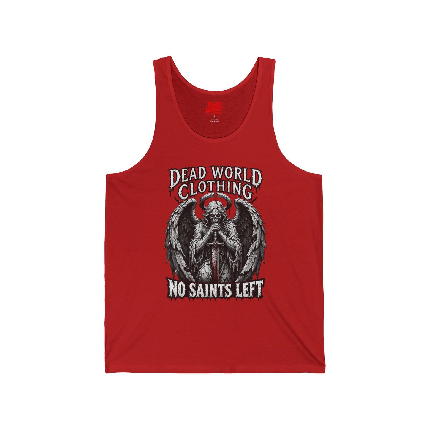 No Saints Left Tank Top — Gothic Angel Skull Graphic Muscle Tee