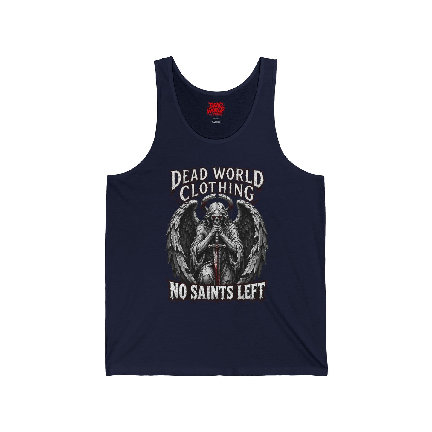 No Saints Left Tank Top — Gothic Angel Skull Graphic Muscle Tee