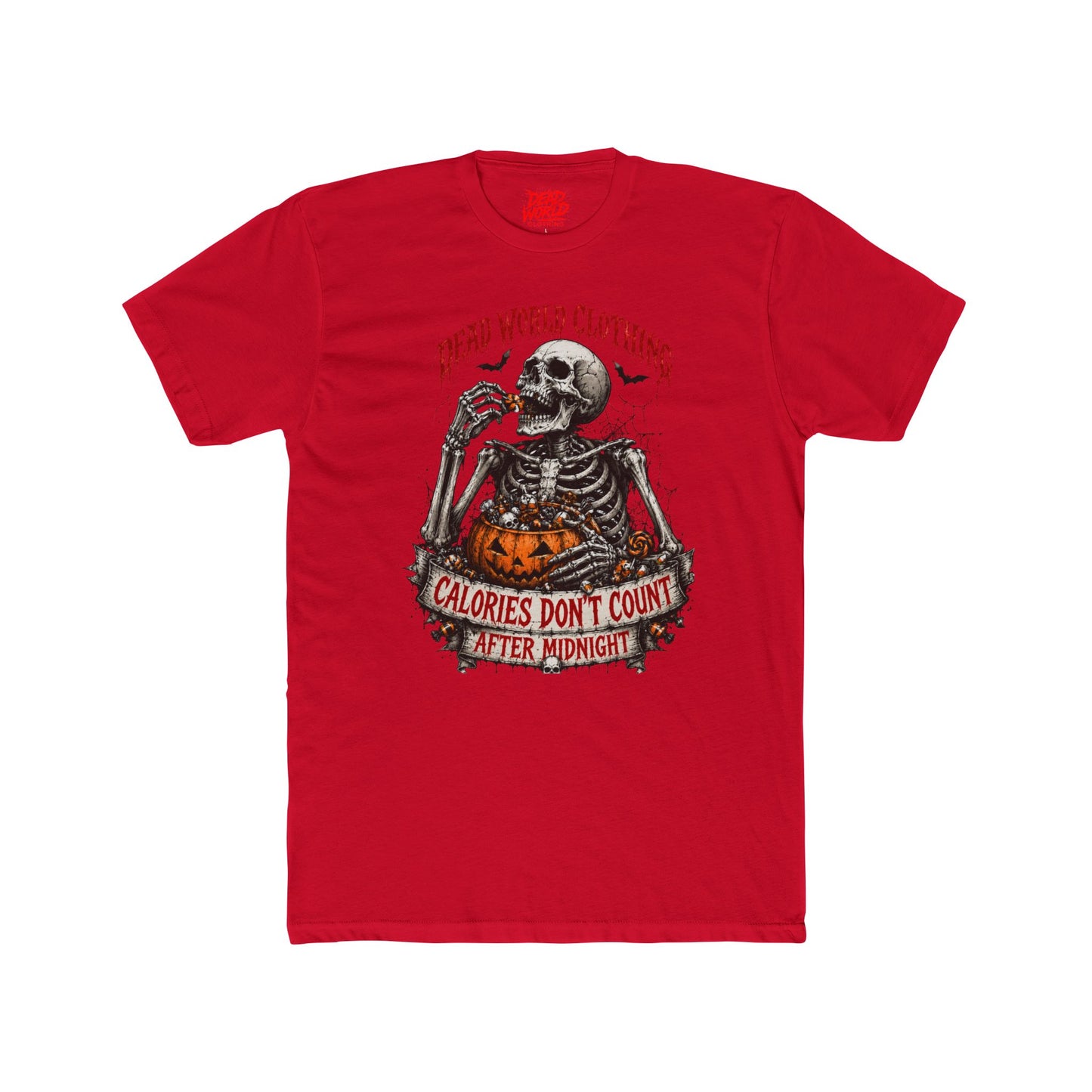 Skeleton Halloween Tee — "Calories Don’t Count After Midnight" Graphic Shirt