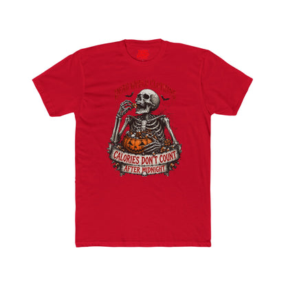 Skeleton Halloween Tee — "Calories Don’t Count After Midnight" Graphic Shirt
