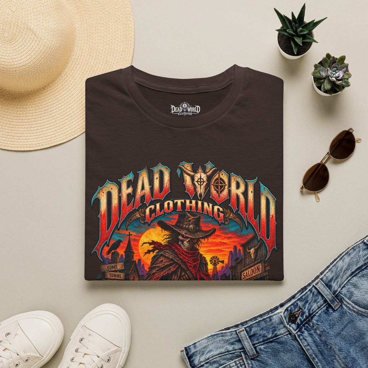 Graphic T-Shirt — "Dead World Clothing" Desert Outlaw Sunset Tee