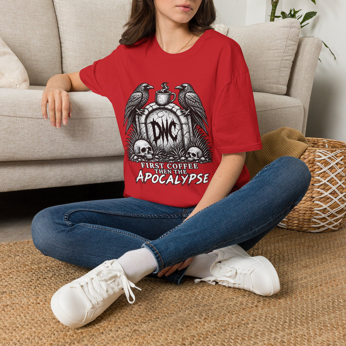 Apocalypse Coffee T-Shirt — "First Coffee, Then The Apocalypse" Raven Graveyard Tee