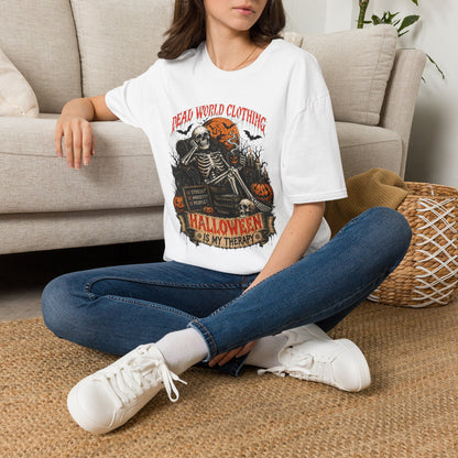 Halloween Skeleton T-Shirt — "Halloween Is My Therapy" Vintage Horror Tee