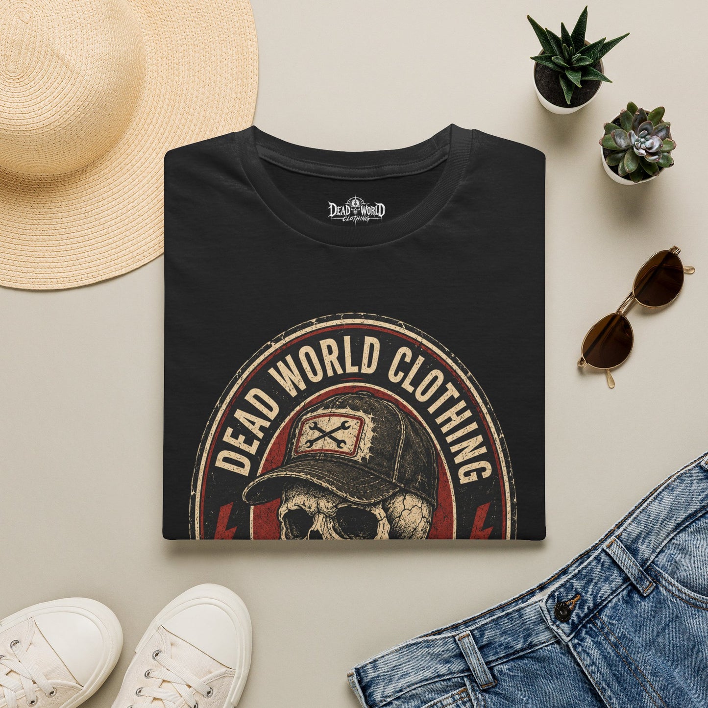 Dead World Clothing Skull Logo T-Shirt — "No Rest for the Rotten" Vintage Graphic Tee
