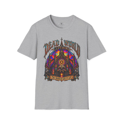 Dead World Clothing Cathedral Graphic T-Shirt — 'Dead World Clothing' Stained Glass Gothic Tee