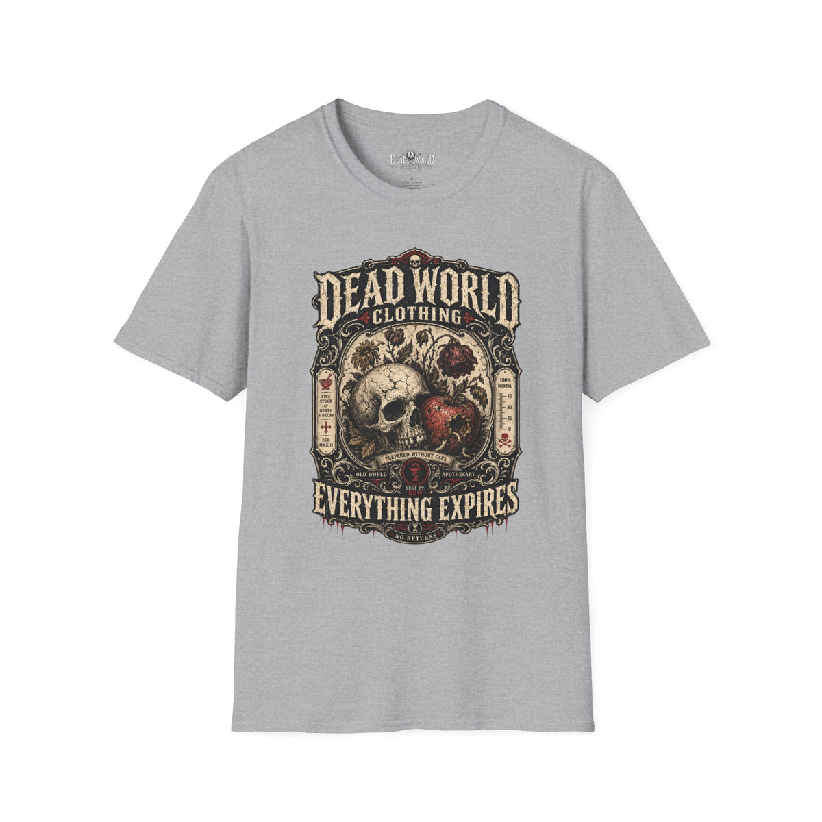 Dead World Clothing Skull Graphic T-Shirt — "Everything Expires" Vintage Gothic Tee