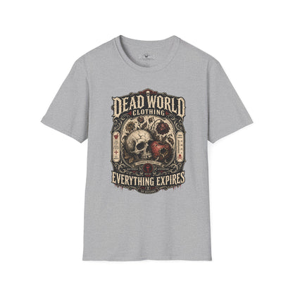 Dead World Clothing Skull Graphic T-Shirt — "Everything Expires" Vintage Gothic Tee