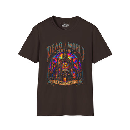 Dead World Clothing Cathedral Graphic T-Shirt — 'Dead World Clothing' Stained Glass Gothic Tee