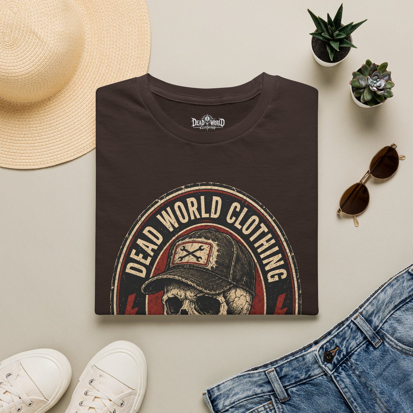 Dead World Clothing Skull Logo T-Shirt — "No Rest for the Rotten" Vintage Graphic Tee