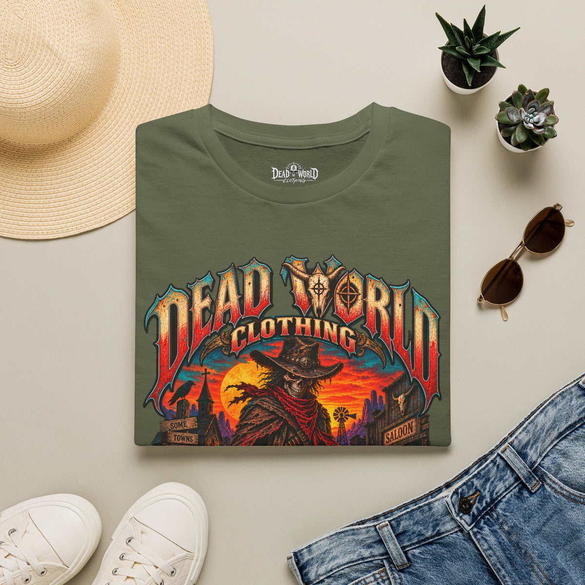 Graphic T-Shirt — "Dead World Clothing" Desert Outlaw Sunset Tee