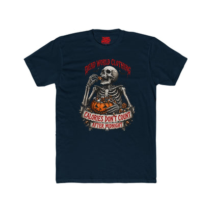 Skeleton Halloween Tee — "Calories Don’t Count After Midnight" Graphic Shirt