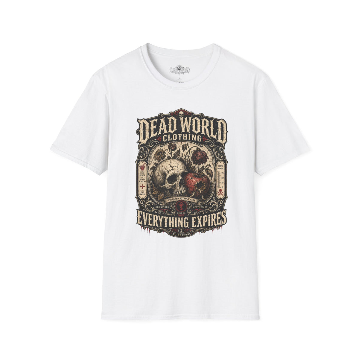Dead World Clothing Skull Graphic T-Shirt — "Everything Expires" Vintage Gothic Tee