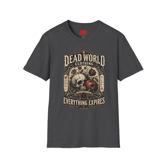 Dead World Clothing Skull Graphic T-Shirt — "Everything Expires" Vintage Gothic Tee