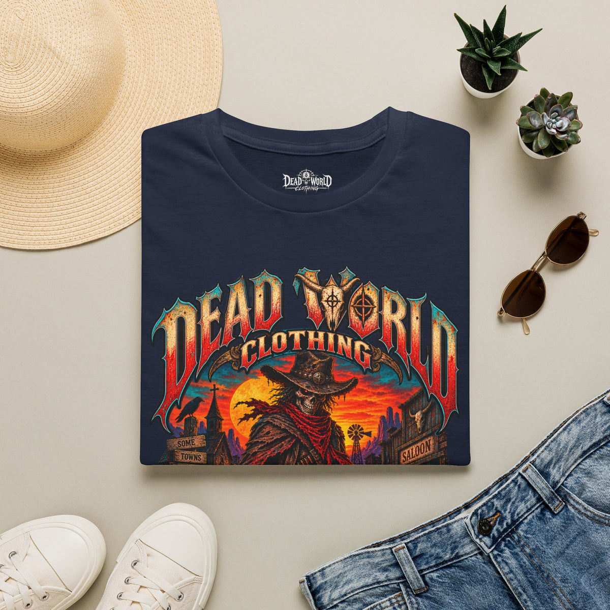 Graphic T-Shirt — "Dead World Clothing" Desert Outlaw Sunset Tee