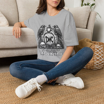 Apocalypse Coffee T-Shirt — "First Coffee, Then The Apocalypse" Raven Graveyard Tee