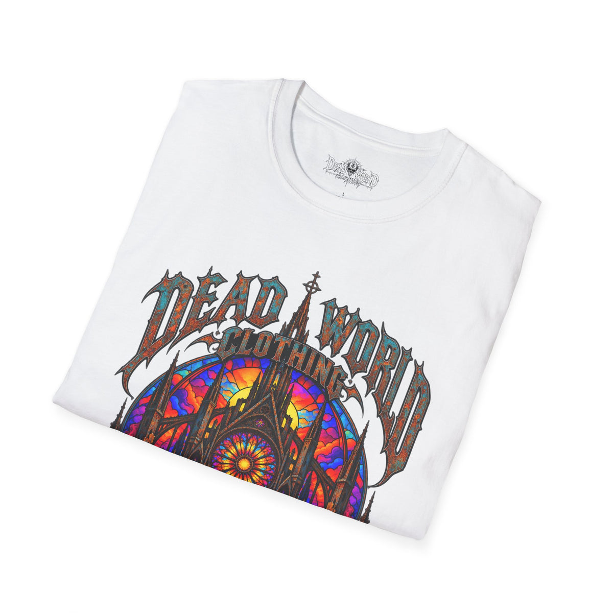 Dead World Clothing Cathedral Graphic T-Shirt — 'Dead World Clothing' Stained Glass Gothic Tee
