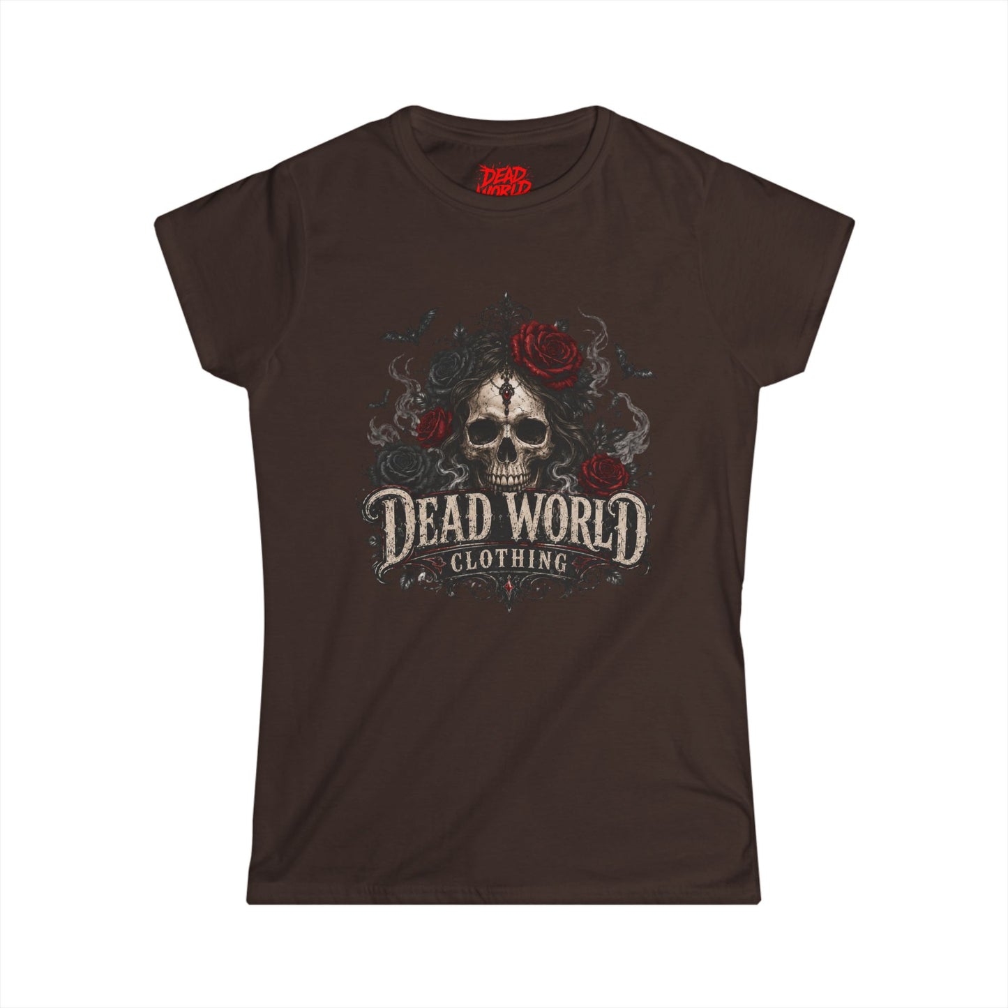 Dead World Clothing Skull Tee — Women's Gothic Skull & Rose Graphic T-Shirt