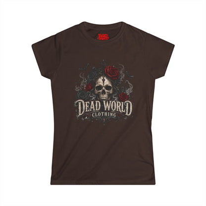 Dead World Clothing Skull Tee — Women's Gothic Skull & Rose Graphic T-Shirt
