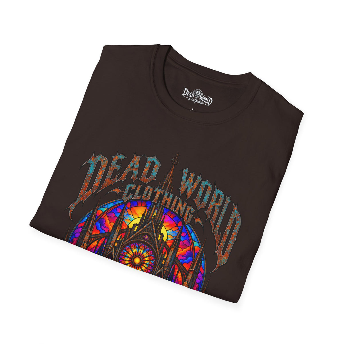 Dead World Clothing Cathedral Graphic T-Shirt — 'Dead World Clothing' Stained Glass Gothic Tee