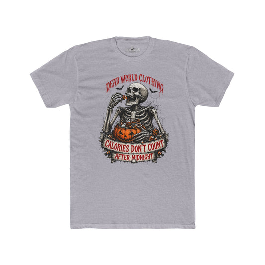 Skeleton Halloween Tee — "Calories Don’t Count After Midnight" Graphic Shirt