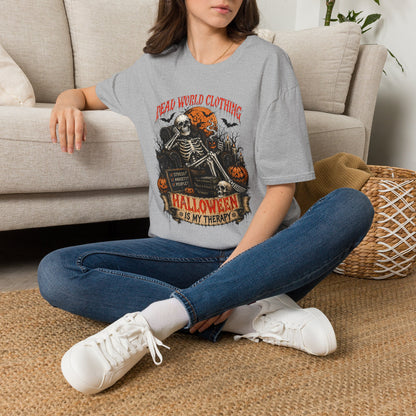 Halloween Skeleton T-Shirt — "Halloween Is My Therapy" Vintage Horror Tee