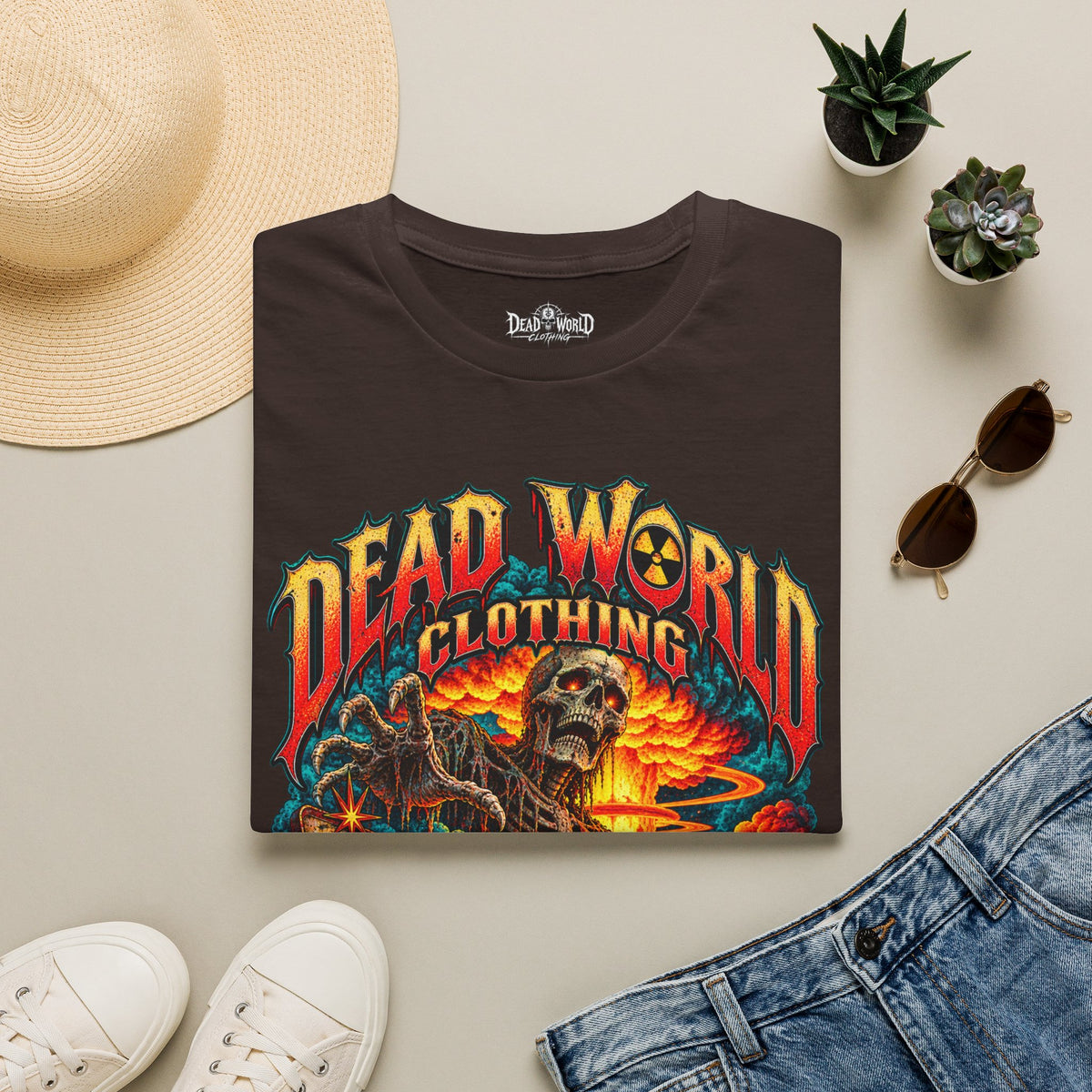 Graphic T-Shirt — 'Dead World Clothing' Skull Sunset Design