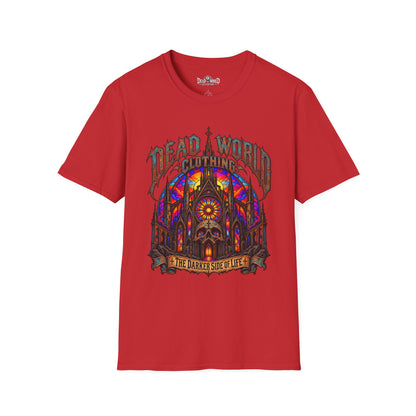 Dead World Clothing Cathedral Graphic T-Shirt — 'Dead World Clothing' Stained Glass Gothic Tee