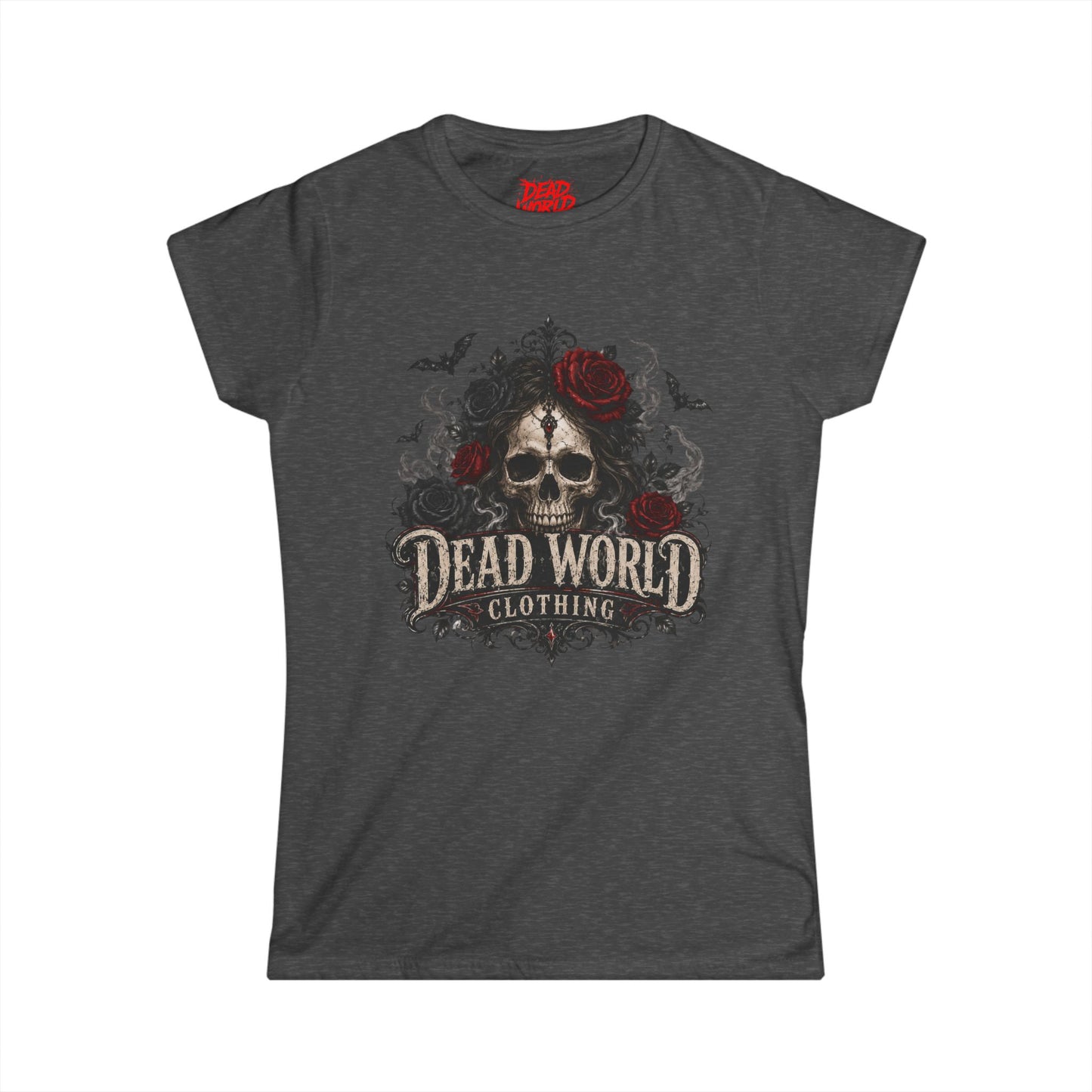 Dead World Clothing Skull Tee — Women's Gothic Skull & Rose Graphic T-Shirt