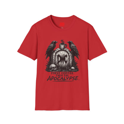 Apocalypse Coffee T-Shirt — "First Coffee, Then The Apocalypse" Raven Graveyard Tee