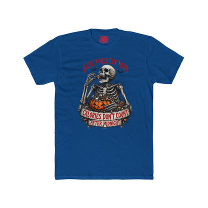 Skeleton Halloween Tee — "Calories Don’t Count After Midnight" Graphic Shirt