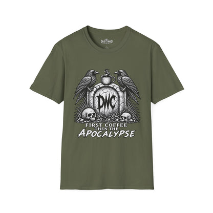 Apocalypse Coffee T-Shirt — "First Coffee, Then The Apocalypse" Raven Graveyard Tee