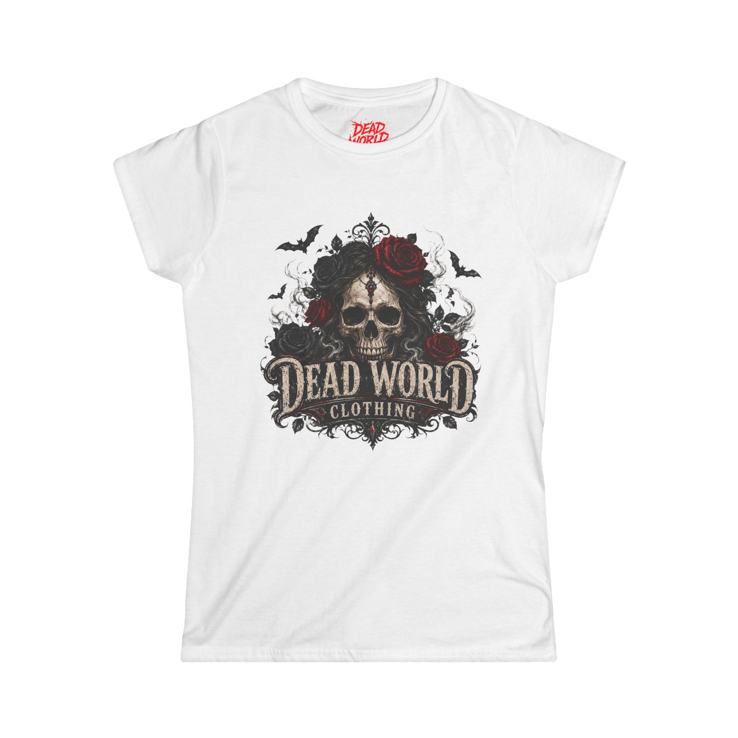 Dead World Clothing Skull Tee — Women's Gothic Skull & Rose Graphic T-Shirt