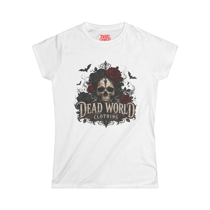 Dead World Clothing Skull Tee — Women's Gothic Skull & Rose Graphic T-Shirt