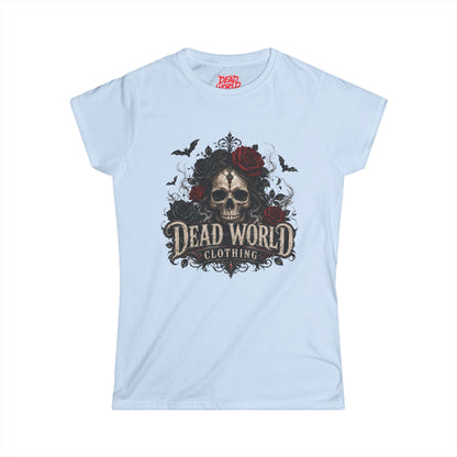 Dead World Clothing Skull Tee — Women's Gothic Skull & Rose Graphic T-Shirt