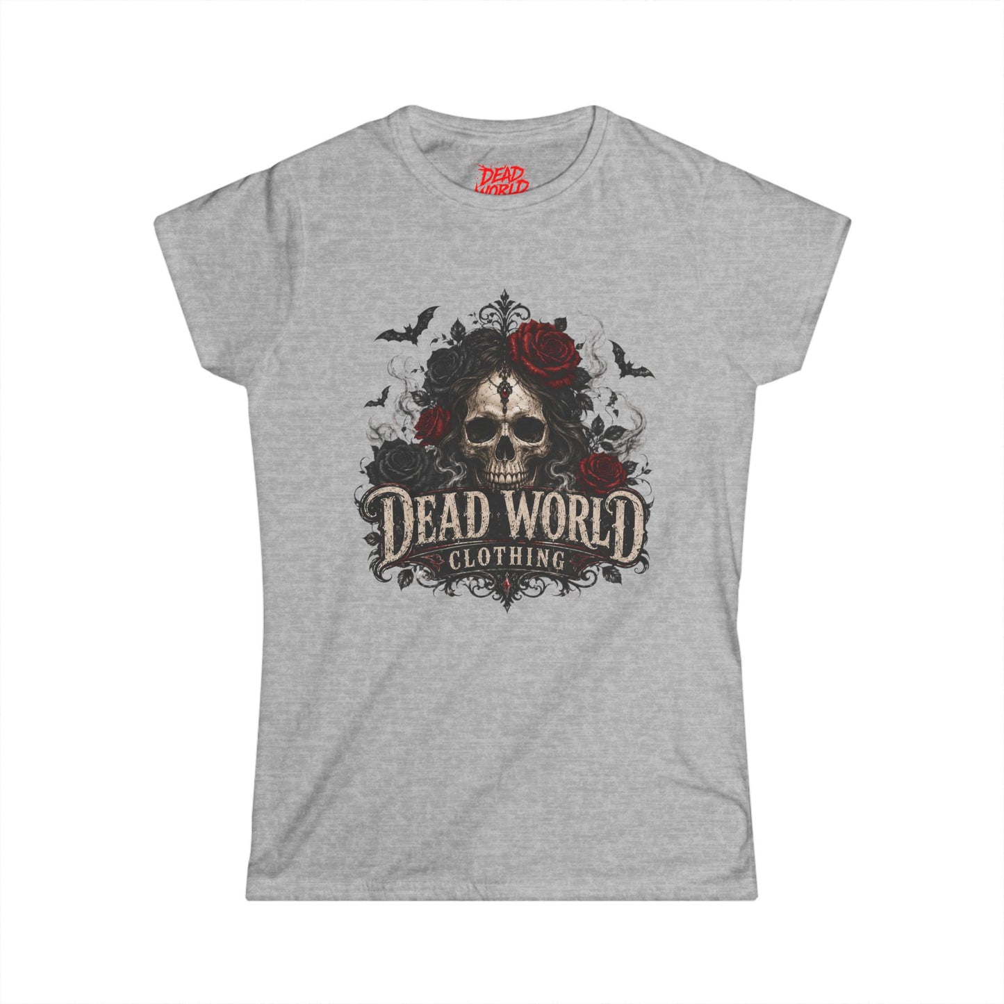 Dead World Clothing Skull Tee — Women's Gothic Skull & Rose Graphic T-Shirt